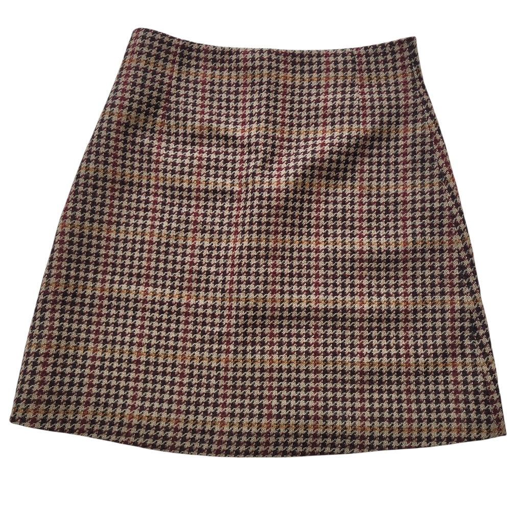 Weekend Max Mara Skirt Virgin Wool Classic Houndstooth A-Line Lined Size 10